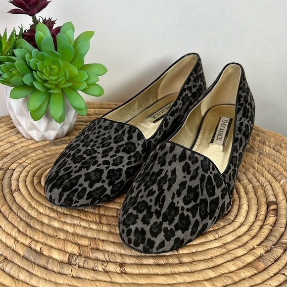 Emy Mack Shoes - Emy Mack Leopard Flats 8.5 Gray Black Leather